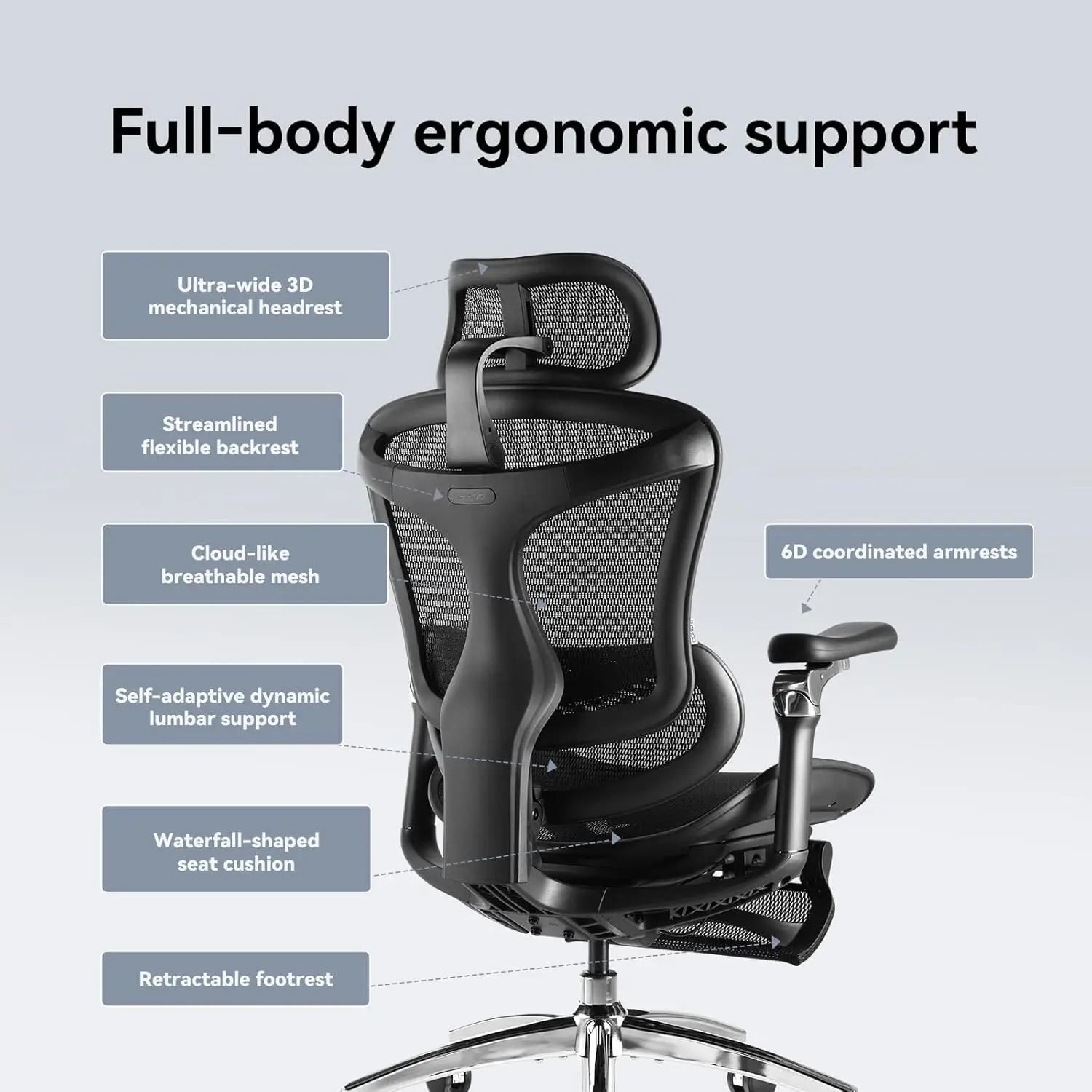 كرسي مكتب مريح مع مسند للقدمين، ومساند للذراعين 6D فائقة النعومة، ودعم قطني ديناميكي، وتعديل عمق المقعد والإعلان #5