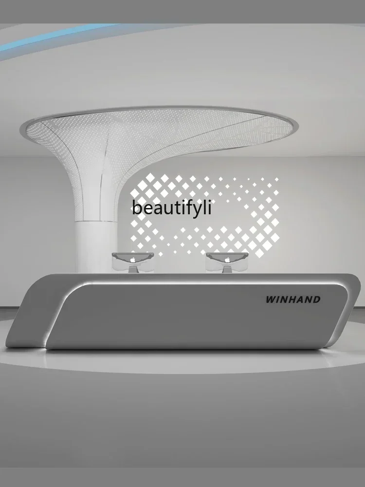G8578 Simple light luxury clothing store bar counter upscale company front desk stainless steel checkout page