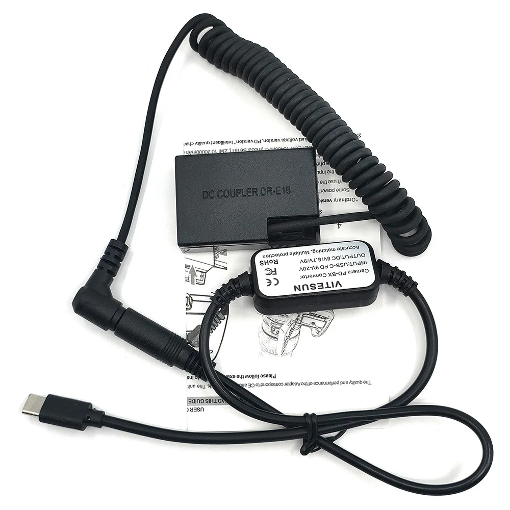 For Canon EOS RP R50V 250D 750D 760D 800D 850D 8000D 9000D X8i X9i X10 Camera LP-E17 Dummy Battery DR-E18 USB Type C Power Cable