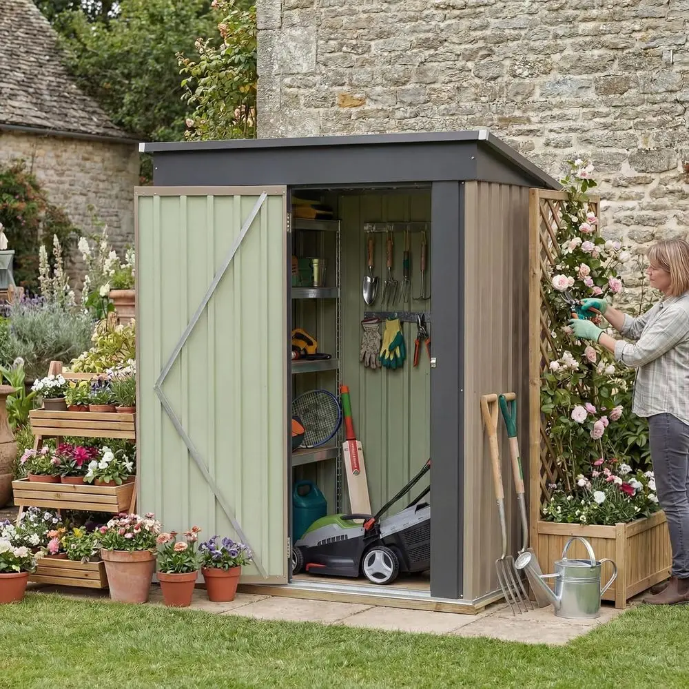 Durable 5x3ft Outdoor Storage Shed with Utility Base, Sloping Roof, Door & Lock