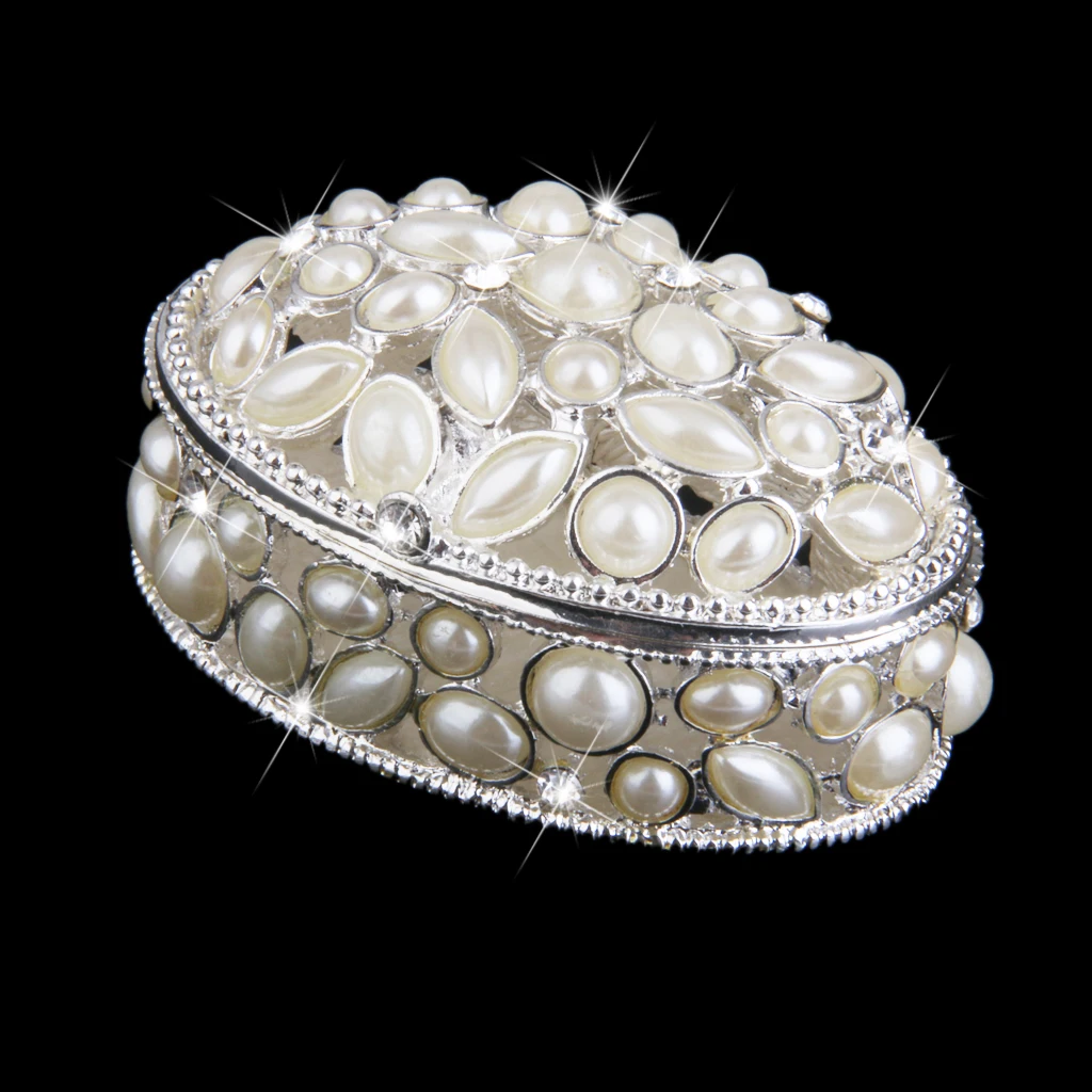 

Enamel Jewelry Holder with Rhinestones Small Jewelry Box Case for Wedding Rings and Earrings