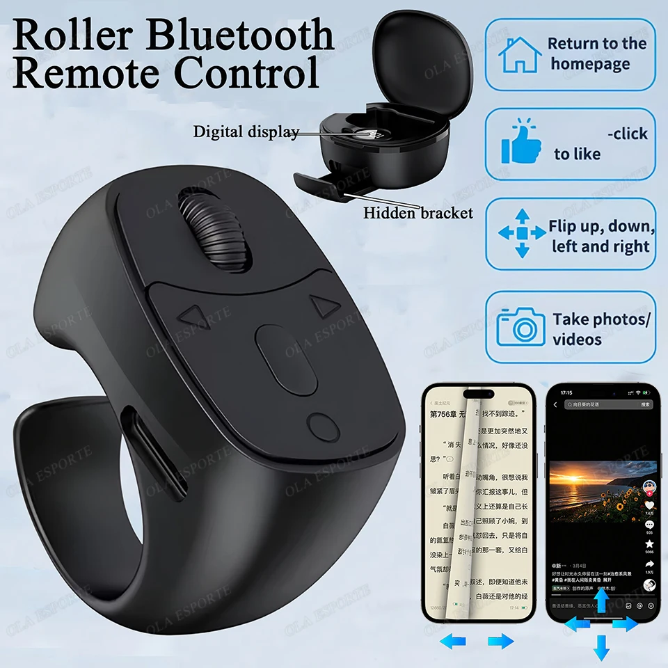

Remote Control Wireless Bluetooth Roller Fingertip Ring portable Mobile Selfie Mice Video Automatic Page Turner Browsing Ring