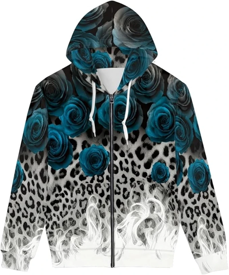 خمر ثلاثية الأبعاد مطبوعة الكرتون زهرة نمط قلنسوة بسحاب النساء الرجال بلايز عادية ربيع الخريف موضة المتضخم للجنسين بلوزات