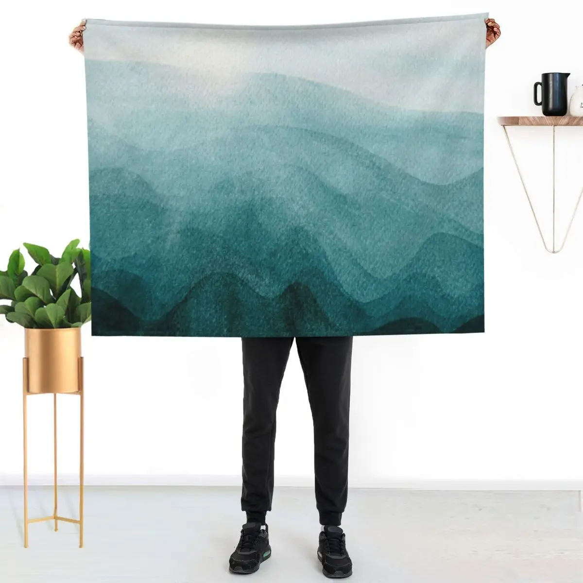 Sunrise in the mountains, dawn, teal, abstract watercolor Throw Blanket Luxury Softest Luxury Thicken Sofa Quilt Blankets