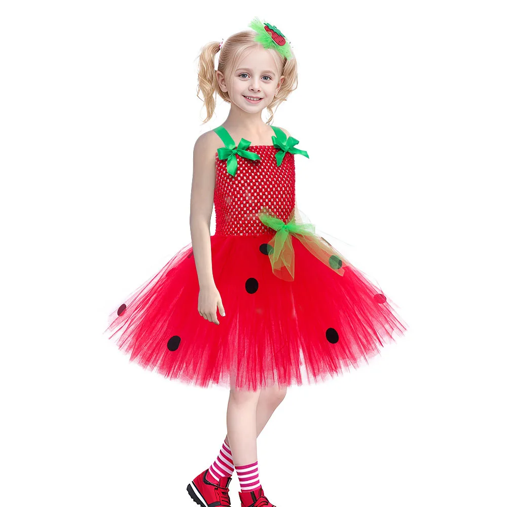 Niedliches Baby-Ballett-Tutu, Erdbeer-Spitzen-Prinzessinnenkleid, Kinder-Geburtstagskostüm, Rollenspiel-Wassermelonen-Weihnachtskleid, Geschenk – Detail 13