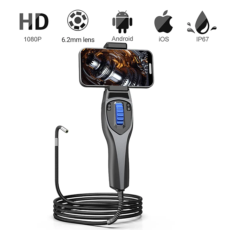 Two-Way 360° Articulating Borescope 1080P Endoscope Camera with Light 6.2mm Waterproof Probe Camera For Android/iOS Phone