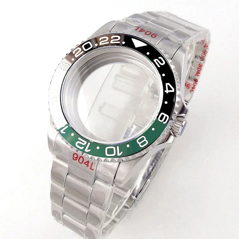 200M Waterproof 40mm Watch Case Fit NH35A NH34 ETA 2824 PT5000 Steel Bracelet 120 Click Unidirectional Bezel Sapphire Black Grey