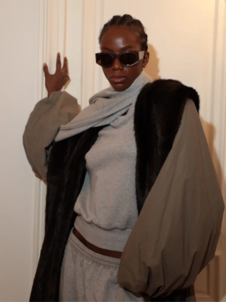 الخريف الشتاء فو الفراء طوق معطف للنساء كبيرة الحجم فضفاضة سترة طويلة الصلبة الفاخرة معطف دافئ 2025 سيدة جديدة موضة أبلى #3