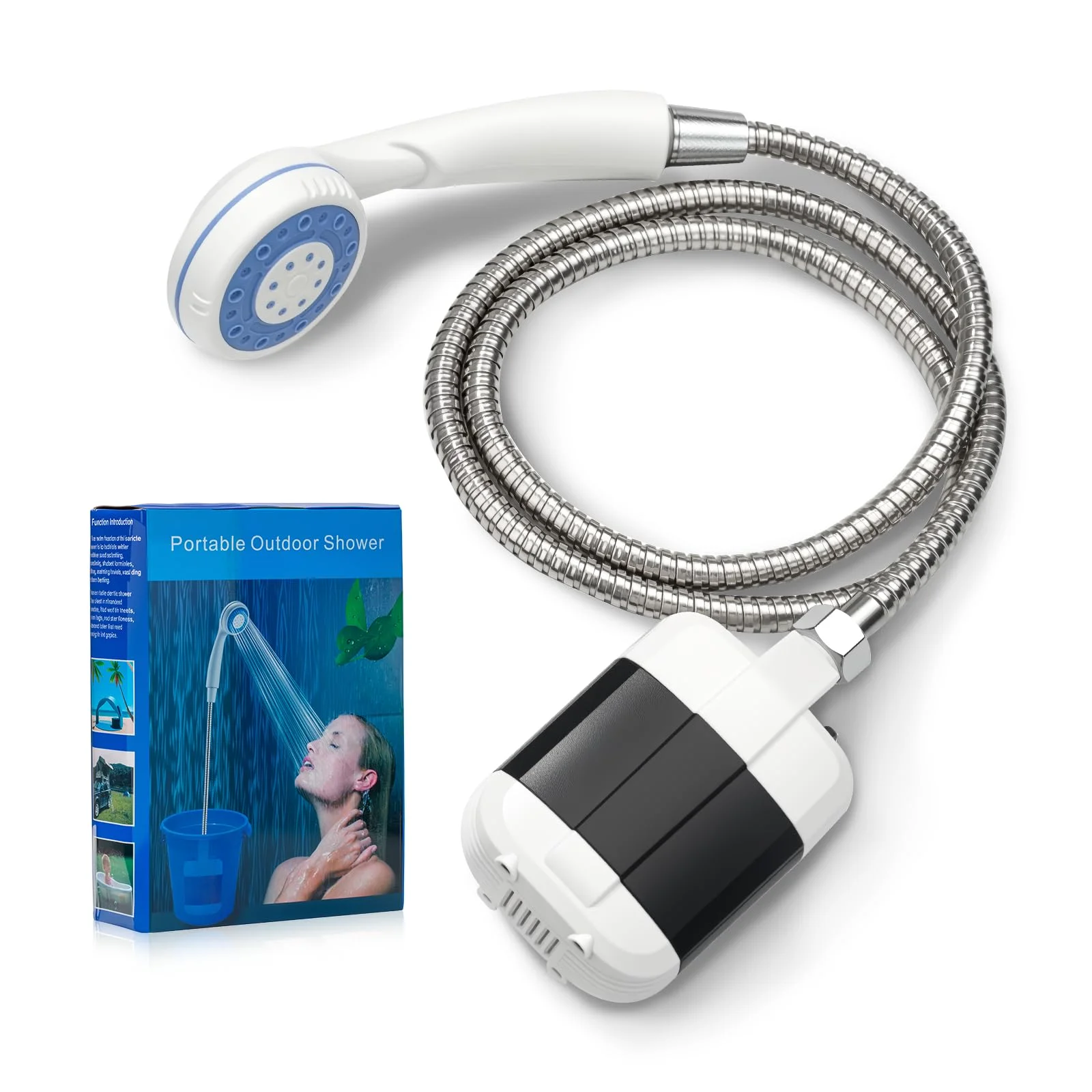 Tragbare Outdoor-Dusche, Campingdusche, USB-wiederaufladbare elektrische Duschpumpe, IPX7 wasserdicht, 2200 mAh, mit Saugnapfhaken, verstellbarer Sprühstrahl für Outdoor-Reisen, Wandern, Strand,