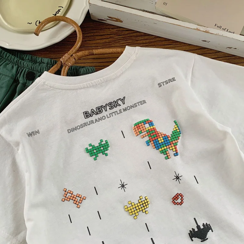 ChildrenTT-shirt2024Summer 만화 프린트 반팔 G0125-WS, 무지개 공룡 소년, 신제품