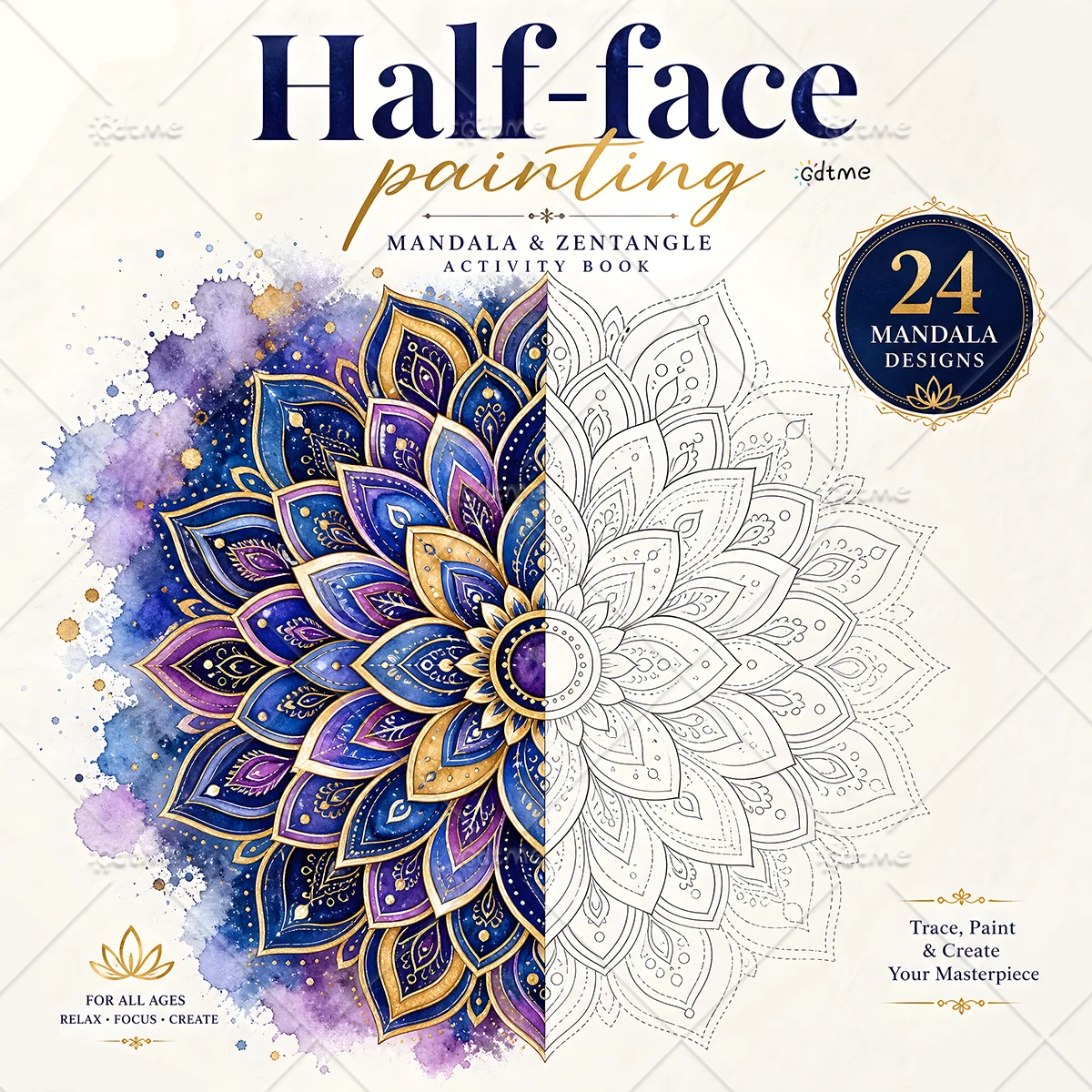 Half-Face Painting Mandala Coloring Book For Adults Drawing Book Stress Relief Art Activity Book DIY Craft Holiday Gift