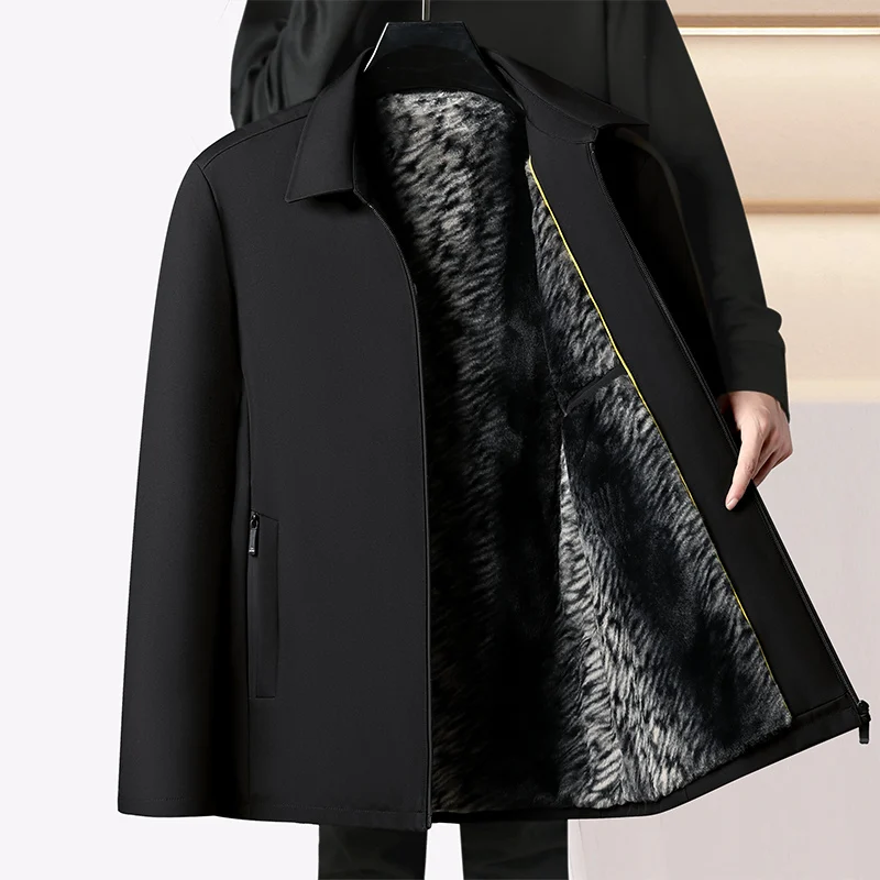 

Middle Aged and Elderly Men's Thick Lapel Collar Jacket Men's Business Casual Jacket Dad's Cotton Jacket Plus Velvet Luxury Coat