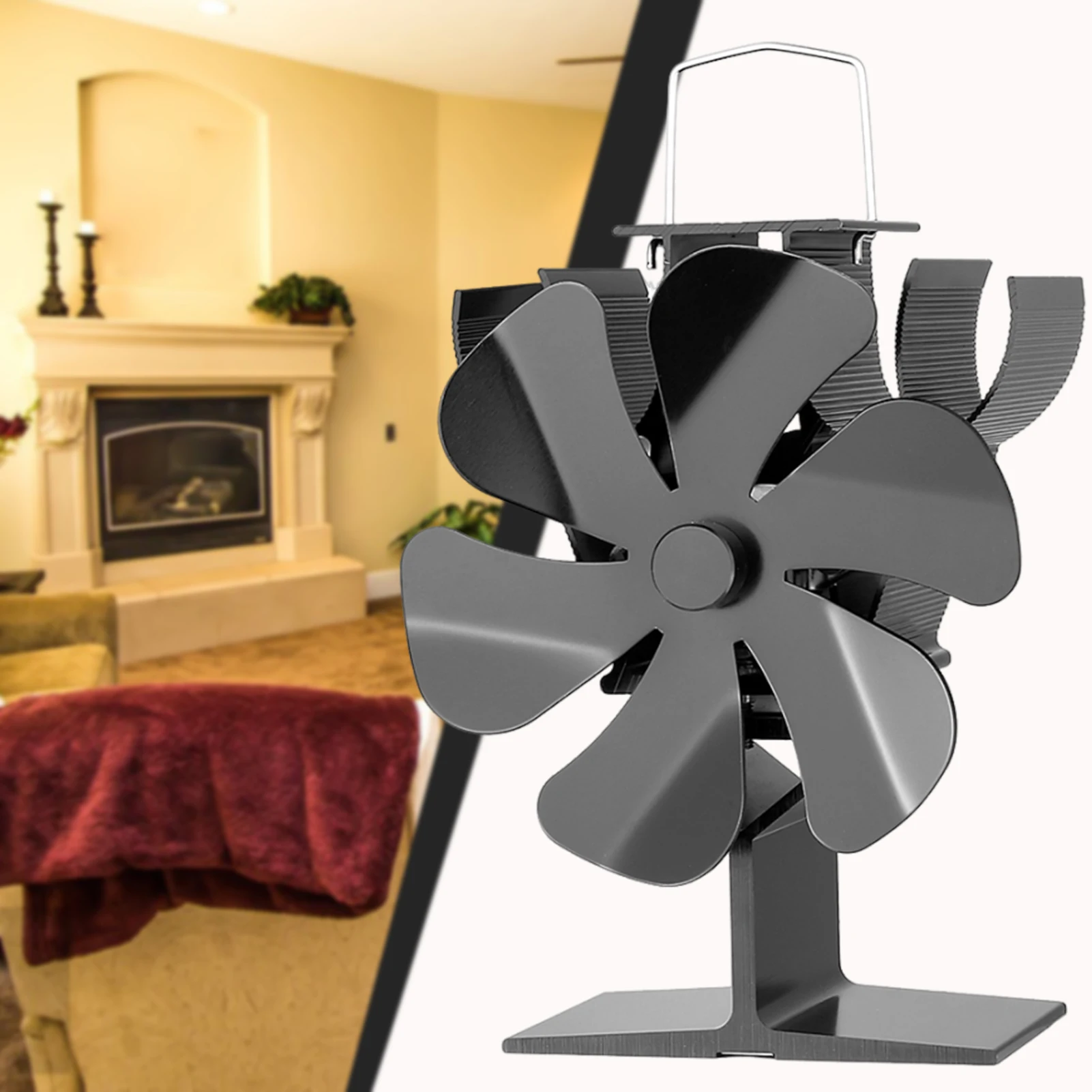 6-Blade Stove Fan Heat Powered No Electricity Required Wood Burning Stove Fan for Wood Stove/Log-Burner/Fireplaces