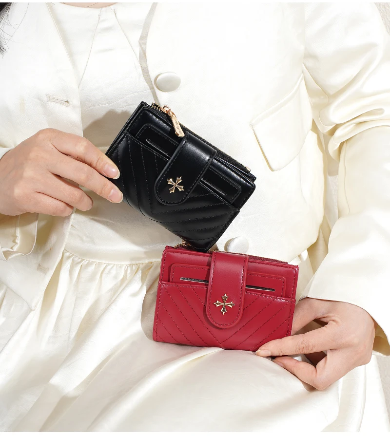 Neue Damen-Kurzgeldbörse, hochwertig, abnehmbarer Kartenhalter, Damen-Geldbörse mit Reißverschluss, Münzfach, Fotohalter, Geldklammer für Mädchen – Detail 20