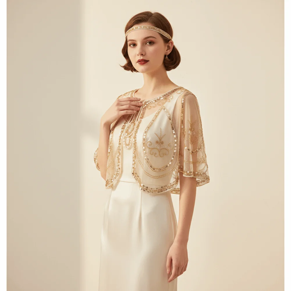 

Retro Sequins Poncho Coat Bling Bling Vintage Style Sequin Beaded Short Cape Blingbling Sequins Short Cape Evening Wrap