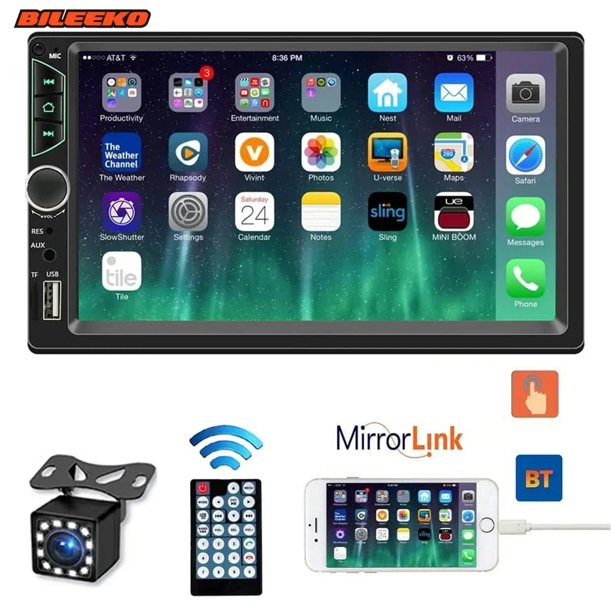 

Bileeko 7 Inch 2 Din Car Stereo - HD Touchscreen Radio with Backup Camera, Mirror Link, Bluetooth & MP3/MP4/MP5 Player