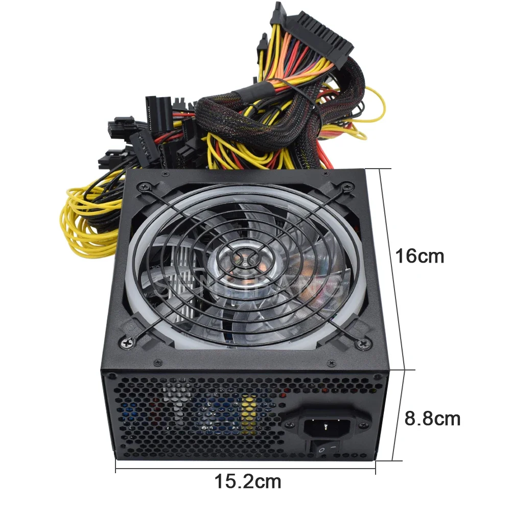 Connectable 8GPU 95% Efficiency ETH Bitcoin ETC RVN Mining Psu RGB ATX 2000w Power Supply For All Kinds of Graphics Machine