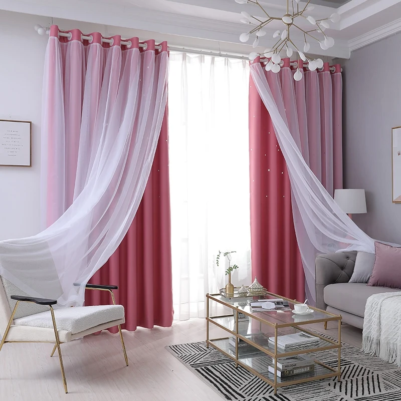 1 Panel Gray Luxury Double Layer Curtain With Sheer Fabric, Star Sheer Curtain Drape 101.6*213.4cm/40