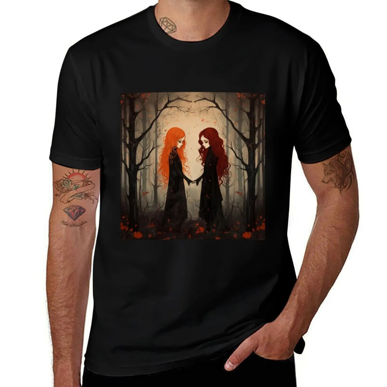 

Witches tshirt graphic Flames Twin Love T-Shirt shirts anime - t man