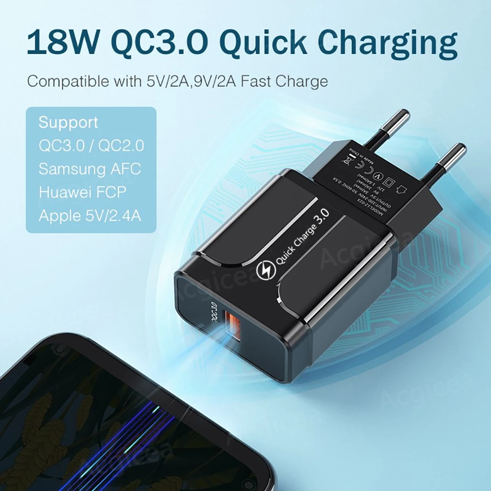18W USB Charger Fast Charger QC3.0 Phone Charger Wall Charger for iPhone Charger for Samsung Xiaomi 17pro max Oneplus EU US Plug