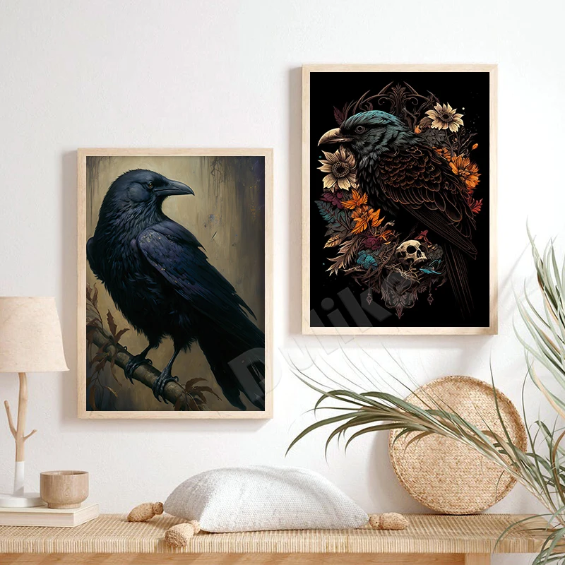 قصيدة الغراب المشارك إدغار آلان بو مخطوطة صفحة يطبع القوطية الرسم على لوحات القماش الجدارية المنزل خمر الأزهار الغراب الداكن ديكور #4