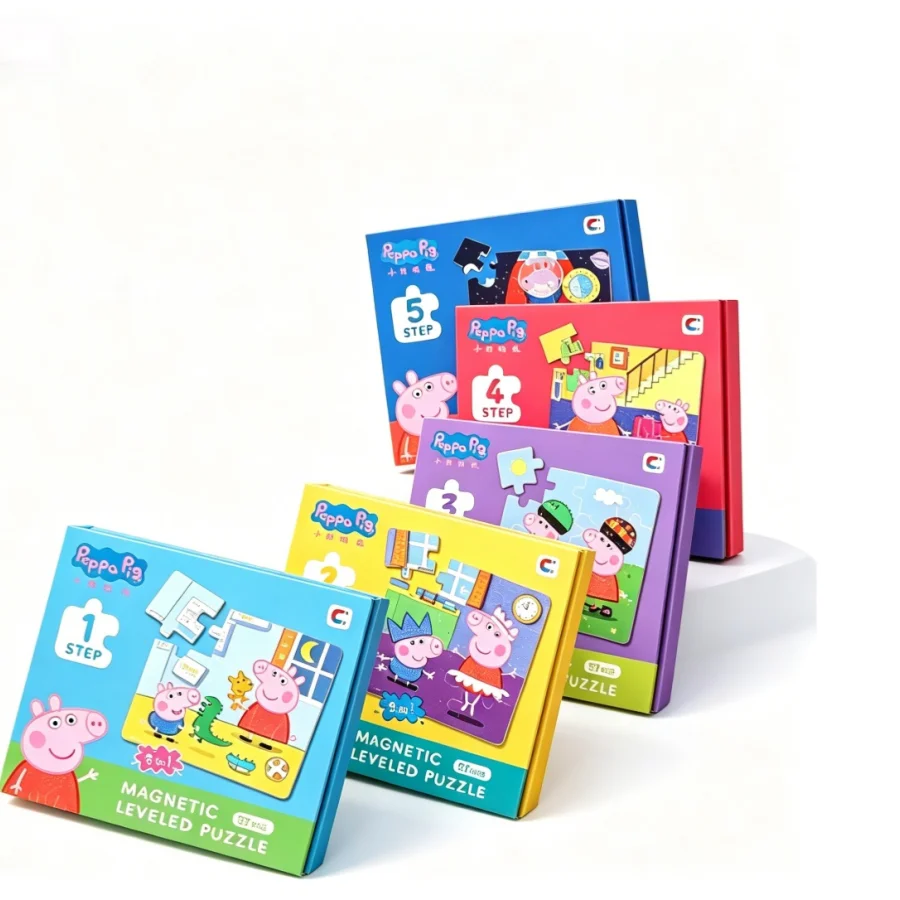 

Peppa Pig Magnetic Puzzles for Kids, 5 Levels Progressive Jigsaw Puzzle Book, 15 Patterns Educational Learning Toy for Toddlers