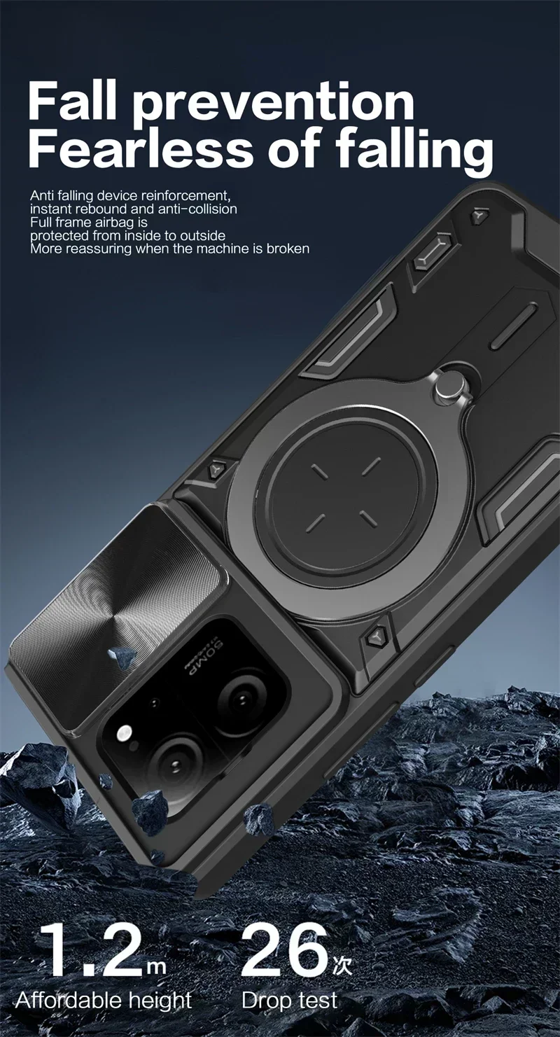 For Xiaomi 13T Pro Case Slide Lens Armor Phone Case For Xiaomi Mi13T Mi 13T 13 T Pro Xiaomi13T Magnetic Ring Holder Back Cover