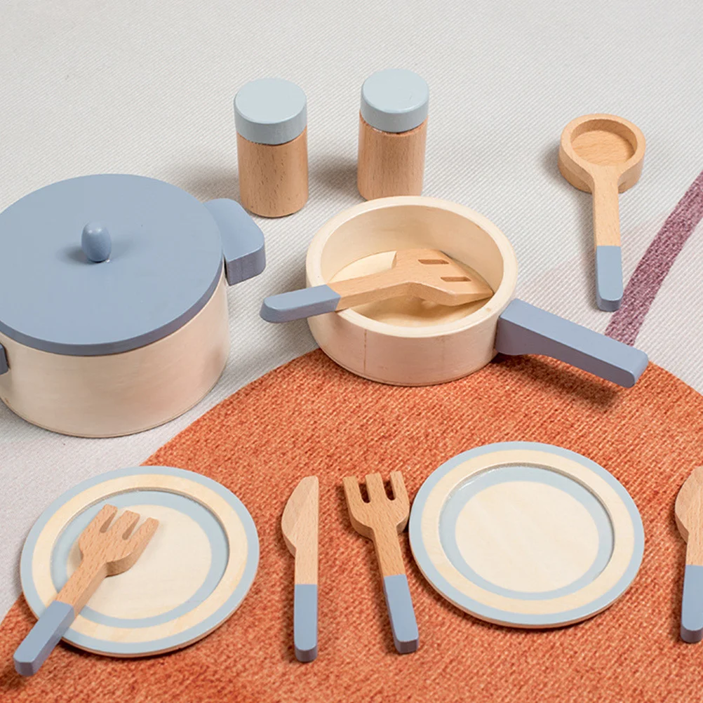 1-set kinderen Fantasiespel pannenset Houten keuken Educatieve kookspeelset voor kinderen Interactieve huishoudelijke kinderen