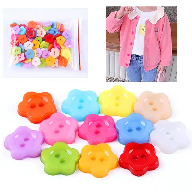 100 Pcs 2 Holes Flower Buttons Candy Color Clothing Sewing Buttons Fit Scrapbooking Apparel Crafts DIY Decoration 12mm 13mm