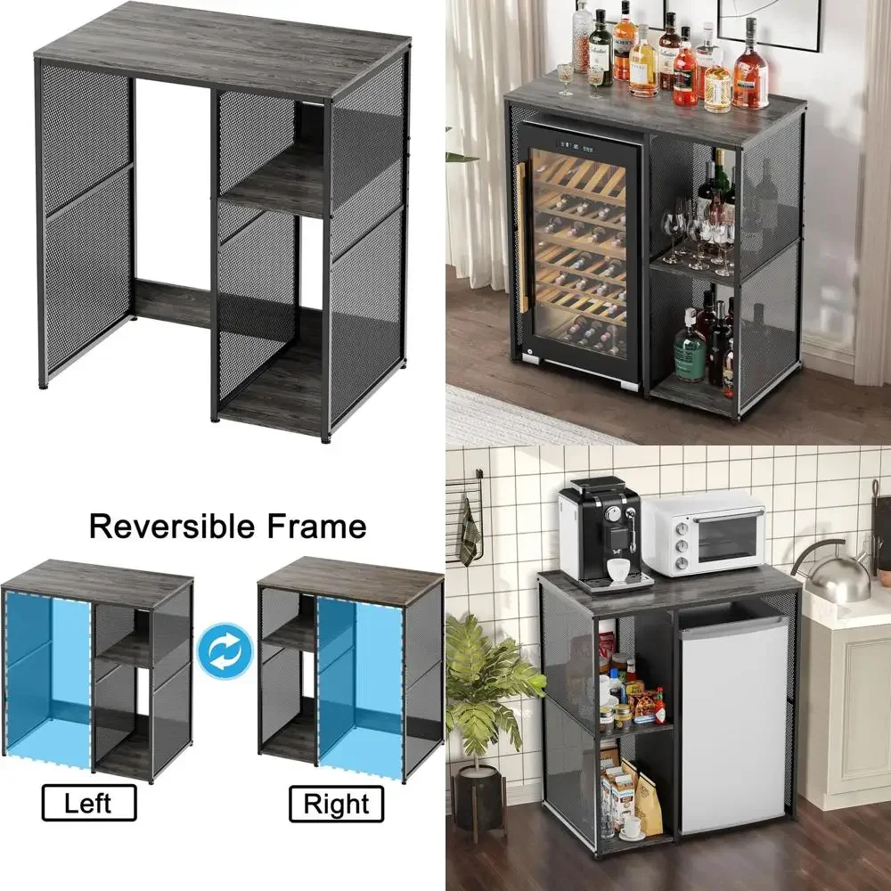 

3-уровневый серый шкаф для кофе-бара в деревенском стиле с мини-холодильником, прочная подставка для микроволновой печи, органайзер с полкой для кухни