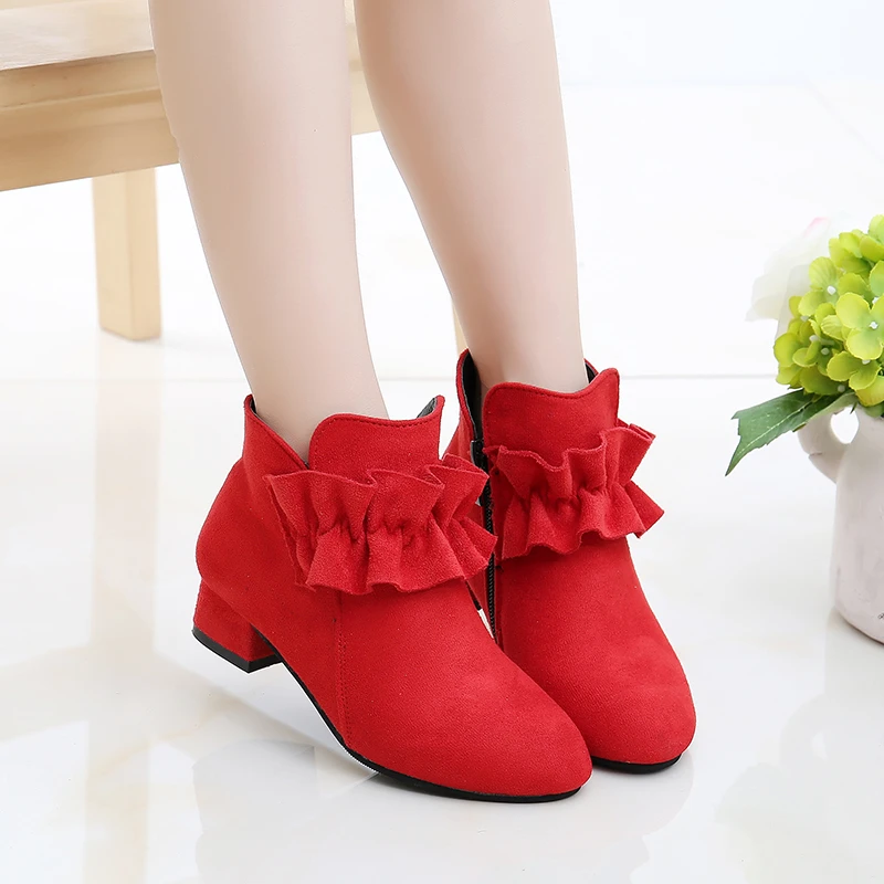 Sweet Baby Girls Autumn/Winter Fashion Single-Level Pointed Toe Warmth Increased Zip Square Heel Casual and Comfortable Boots