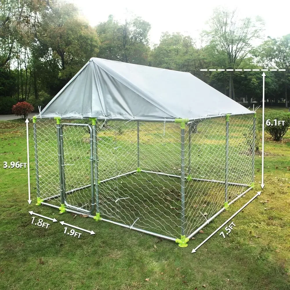 Durable Outdoor Dog Kennel with UV-Protected Cover, Galvanized Enclosure for Secure Pet Housing (90x90x73)