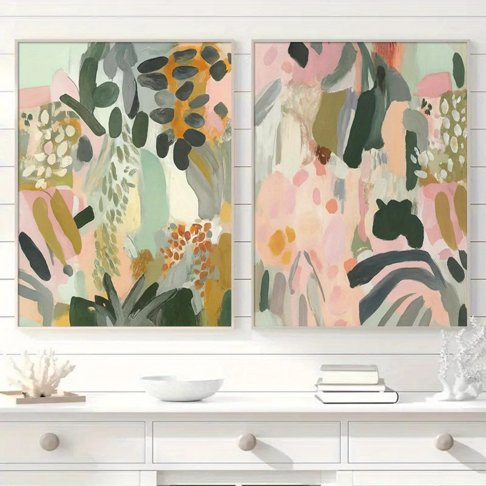 2PCS Large-sized frameless canvas paintings,2pcs Frameless,Modern Jungle Canvas Painting,Pastel Palette Wall,Plant Resonance Pri