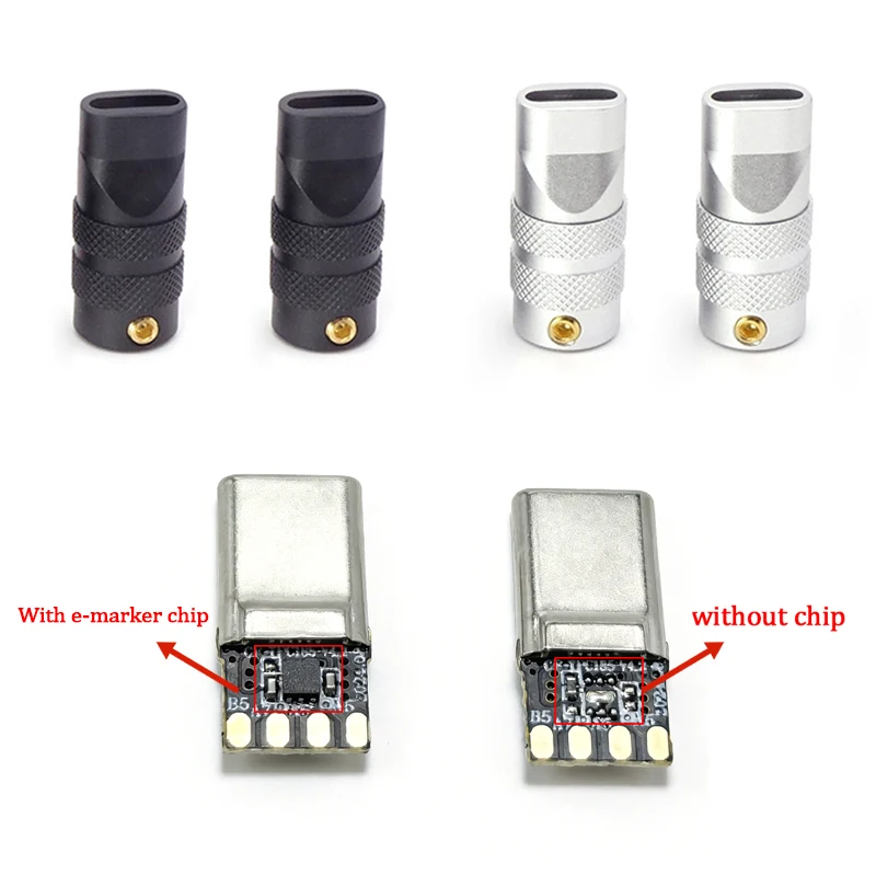 PD Fast Charging 100W TYPE C Charging Plug Connector With E-Marker Chip Terminal Shell 5A Data Wire Plug DIY Welding Wire Access