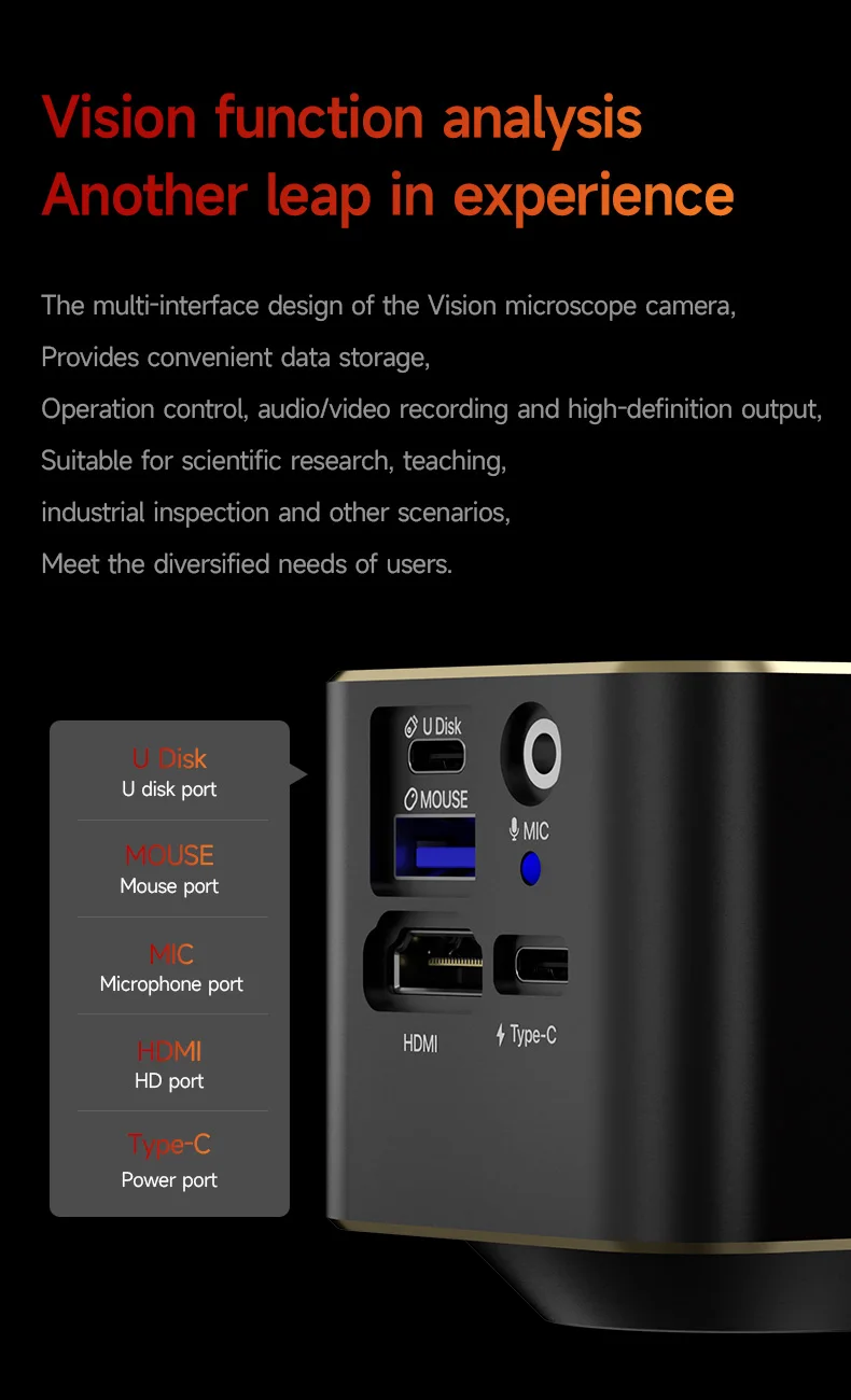 Câmera de microscópio mecânica série visão 4k hdr 800w 1.8 Polegada sensor sony saída hdmi controle sem fio ferramenta de imagem de inspeção