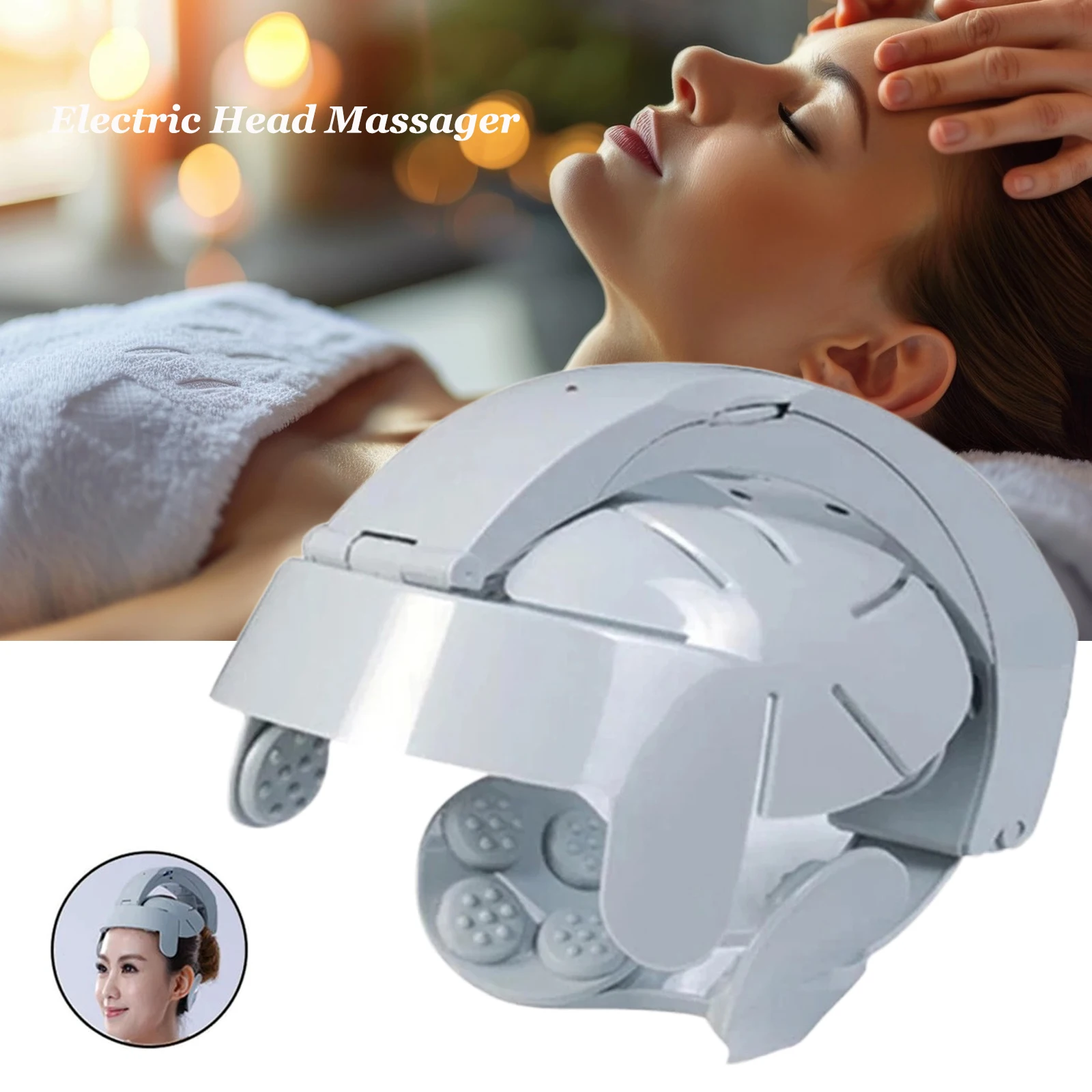 

Электрический инструмент для массажа головы, многофункциональный вибрационный массажер для кожи головы, акупунктурные точки, разминающий носимый шлем-массажер