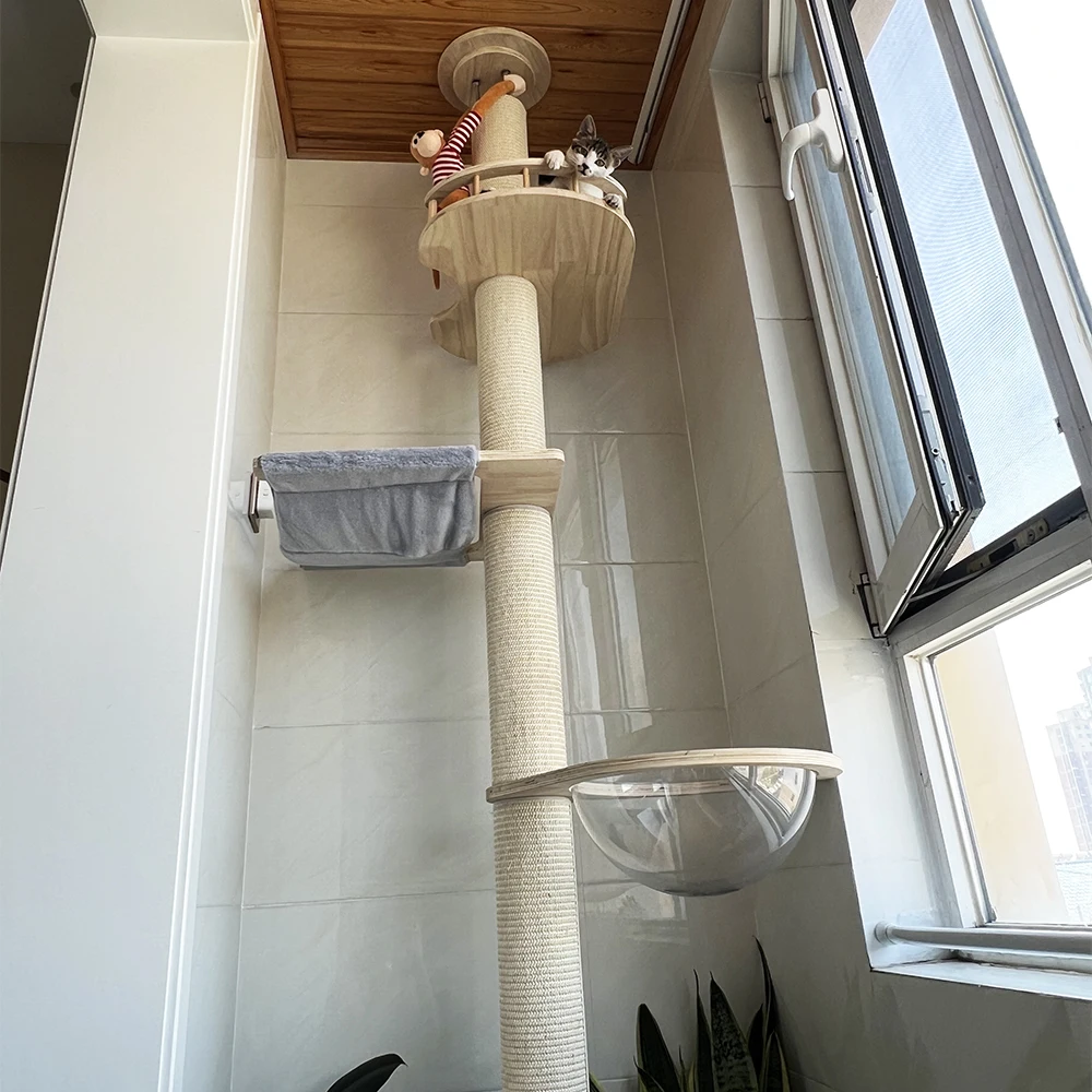 Cat climbing frame Pillars of Babel Floor to Ceiling Cat Tree Tower  Multi-Level Condo  Post Pad for Cat playing climbing