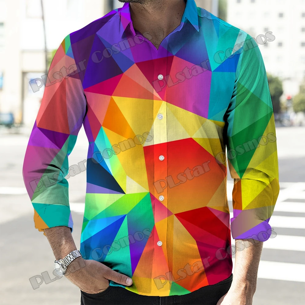 

PLstar Cosmos Colorful Geometric Pattern 3D Printed Fashion Men's Long Sleeve Button Down Shirts Spring Casual Lapel Shirt CXS32