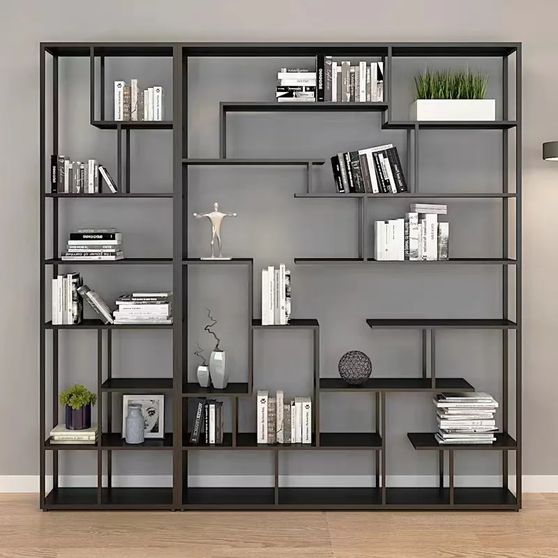 Iron bookshelf storage rack, floor to floor modern office foyer partition, multi-layer display rack, display shelf