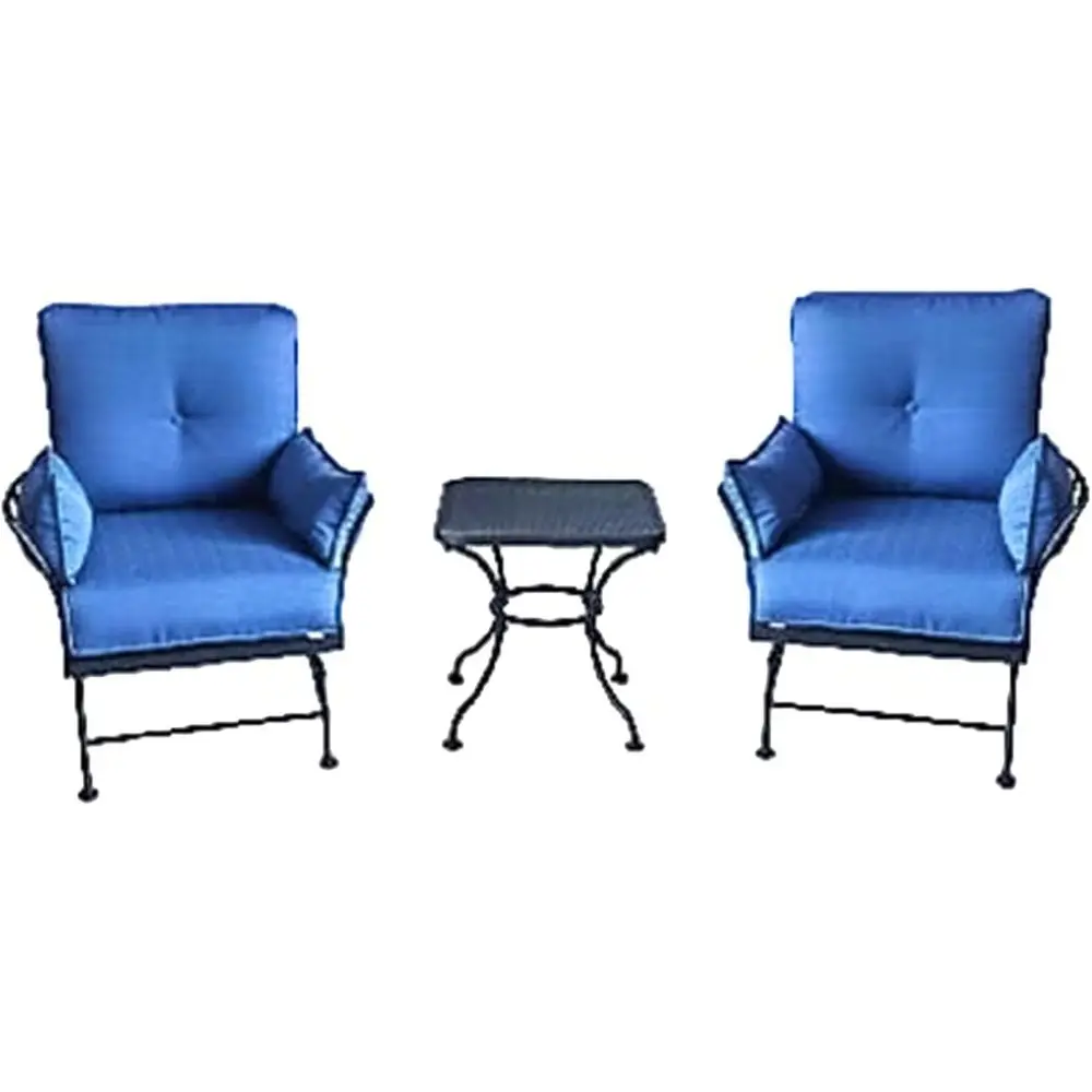 

Комплект для улицы из 3 предметов: 2 металлических стула с подушками и квадратный стол для патио или веранды