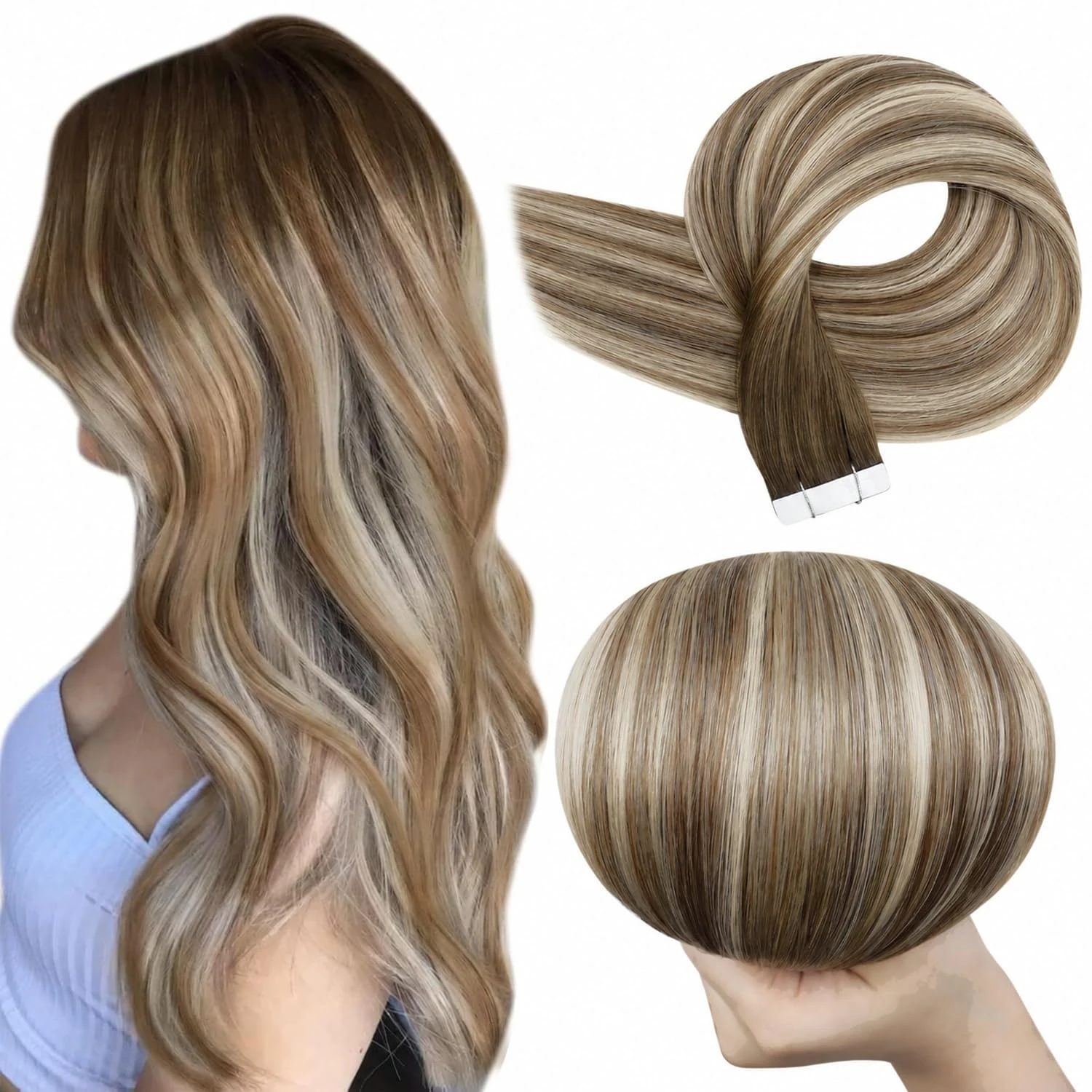 Full Shine Tape on Hair Extensions 100% Real Straight Human Hair Invisible Skin Weft for Women