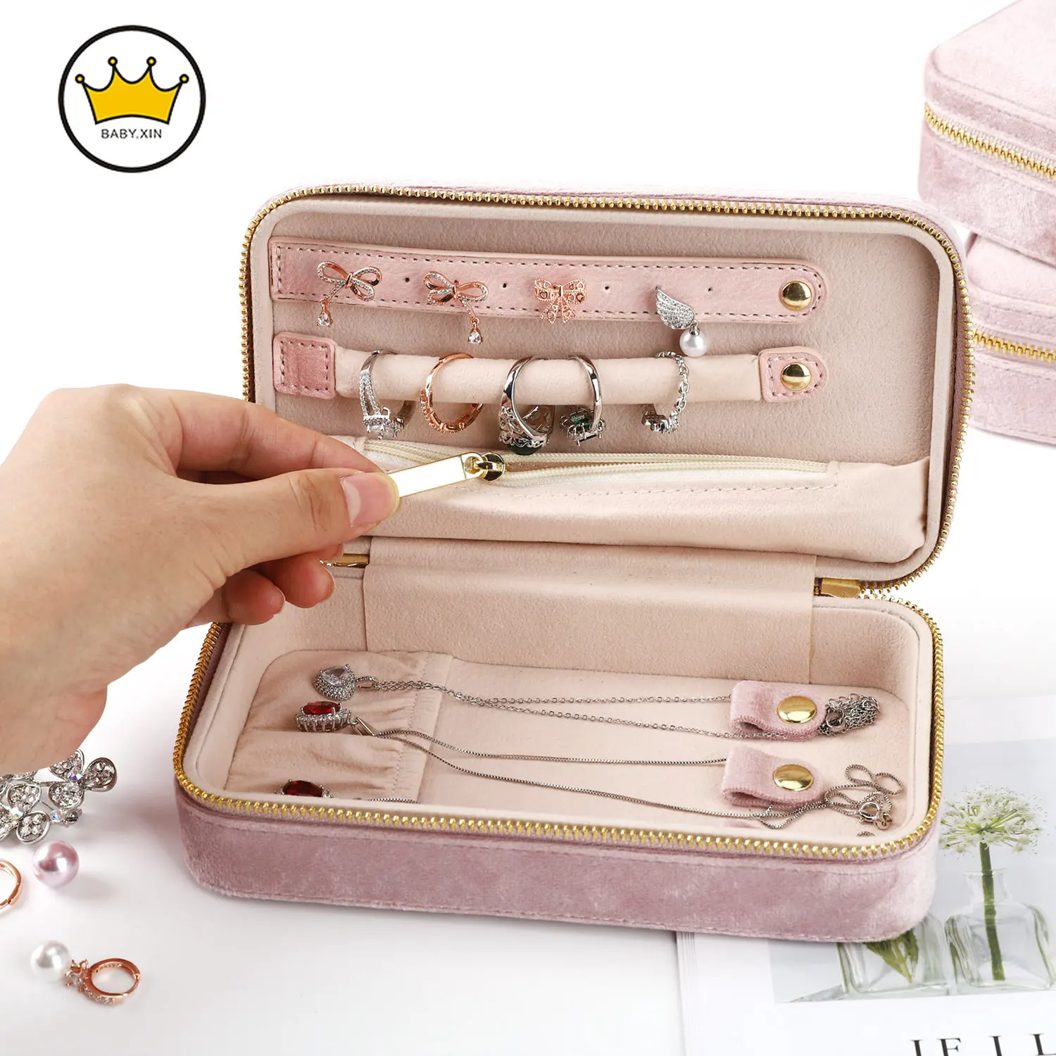 

Jewelry Organizer Display Travel Jewelry Case Boxes Portable Jewelry Box Velvet Storage Joyeros Organizador De Joyas