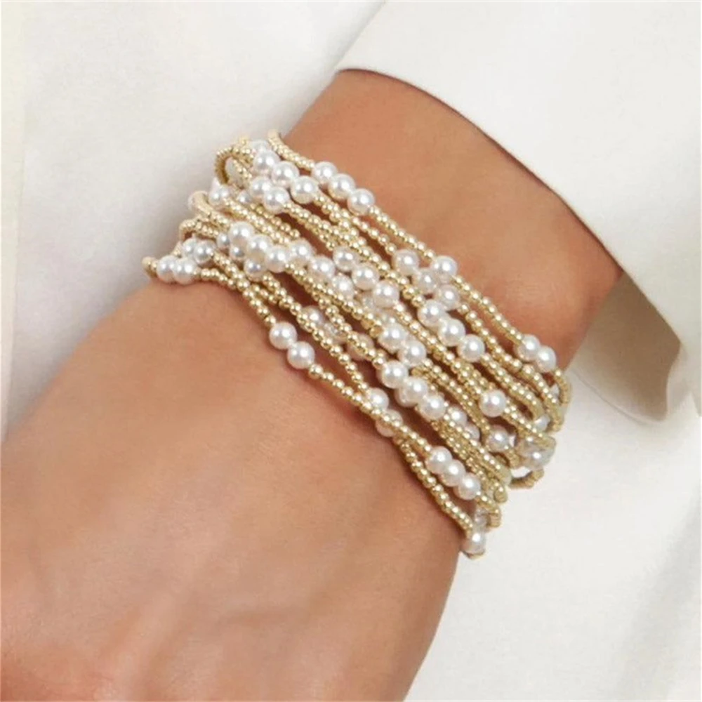 Vlen Shell Pearl Bracelet Stackable 18 K Gold Plated Ball Beads Bracelets for Women Accessories Wholesale Trendy Jewelry