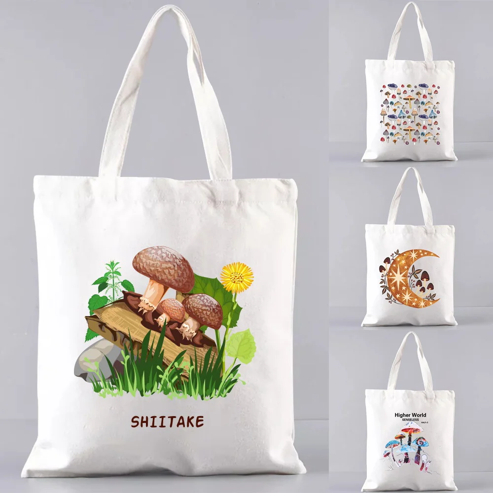 Eco-Friendly Folding Shopping Bag Reusable Portable Shoulder Handbag Mushroom Pattern Fashion Pocket Tote Students Books Bag