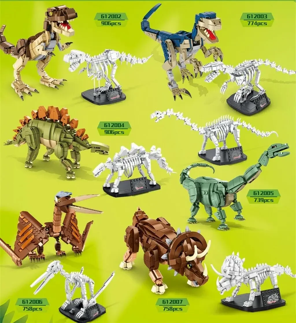 Collector's Edition T-REX Block Fossils, Jurassic DIY Park Dinosaur World Triceratops, Pterosaur Brick Children's Toy Gifts