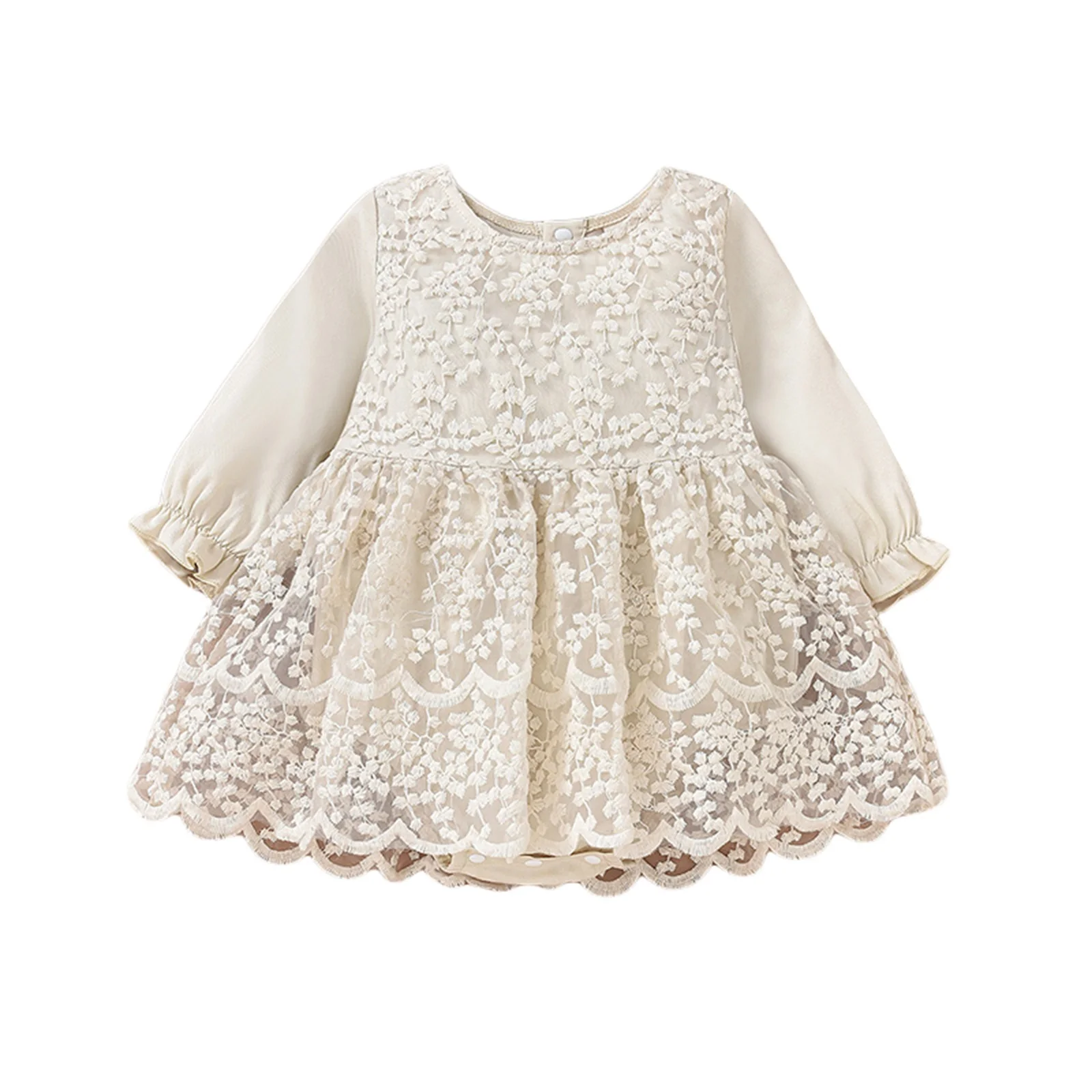 0-18M Autumn Baby Girl Romper Dress Long Sleeve Patchwork Lace Floral Embroidery Princess Dress