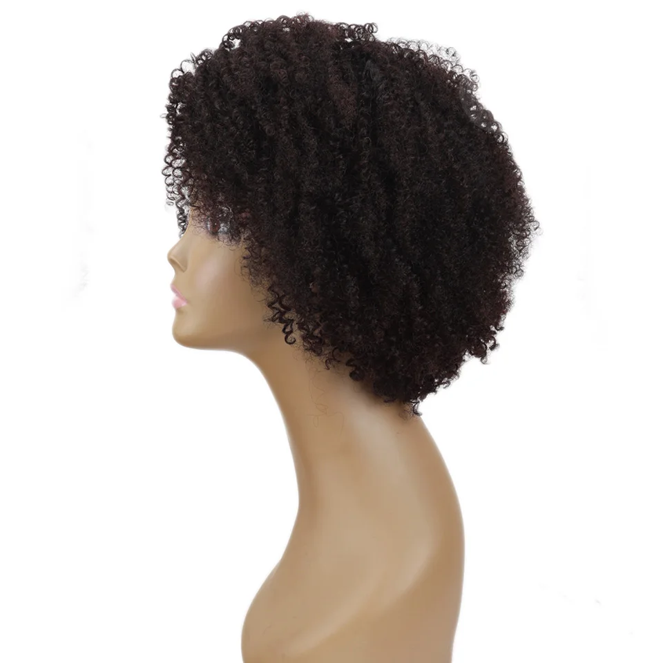 Trueme 180% Pixie Cut Afro Kinky Curly Wig Short Kinky Curly Human Hair Wigs Brazilan Right Part Human Hair Lace Wig With Bangs