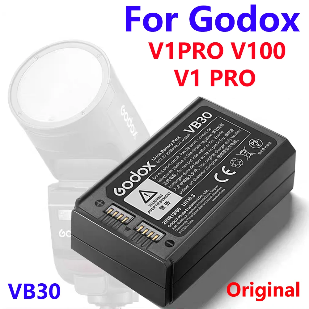 

100% оригинальная литиевая батарея GODOX VB30 7,2 В 2980 мАч вспышки Speedlight для камеры Godox V1PRO V100 V1 PRO, батарея вспышки Speedlite