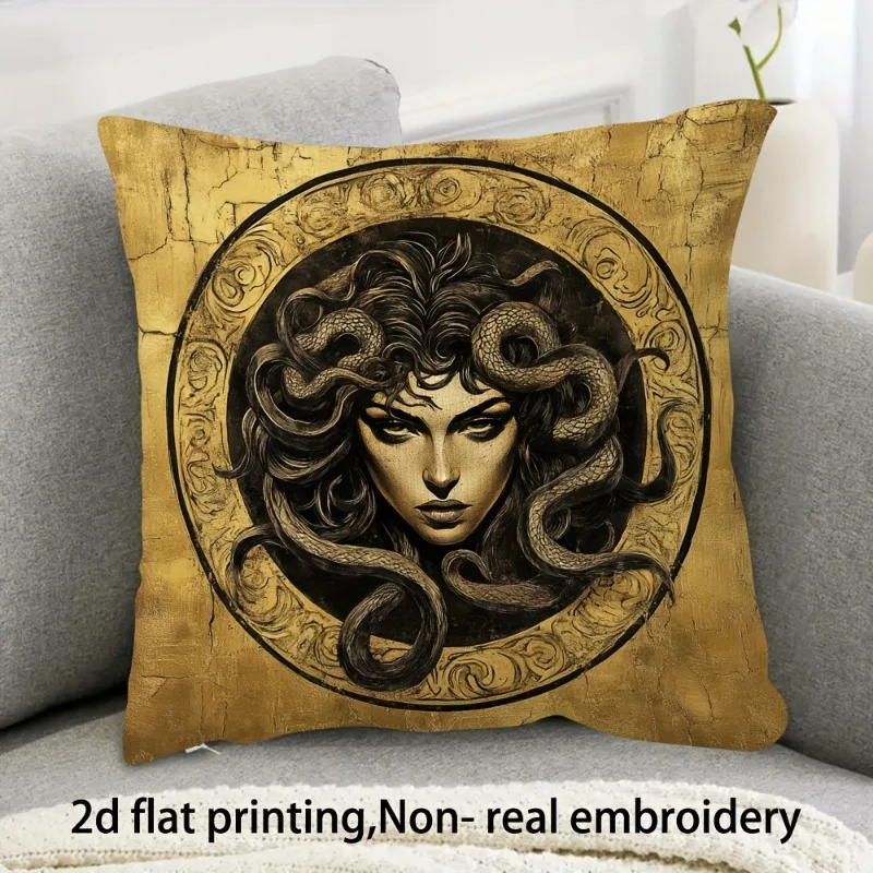 Double-Sided Retro Medusa Velvet Pillow Cover Luxury Baroque Art Printed Cushion Case 18x18 Inches with Zipper for Sofa