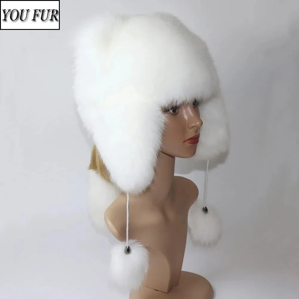 

Real Fox Fur Hat With Tail Winter Women Luxury 100% Genuine Fox Fur Ear Protection Hats Natural Warm Quality Fox Fur Lady Caps